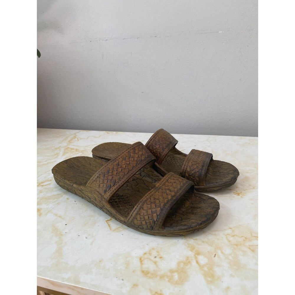 Kids Pali Hawaii Sandals Rubber Slip On Slide Flip Flops Jandal Brown Shoe Sz 7